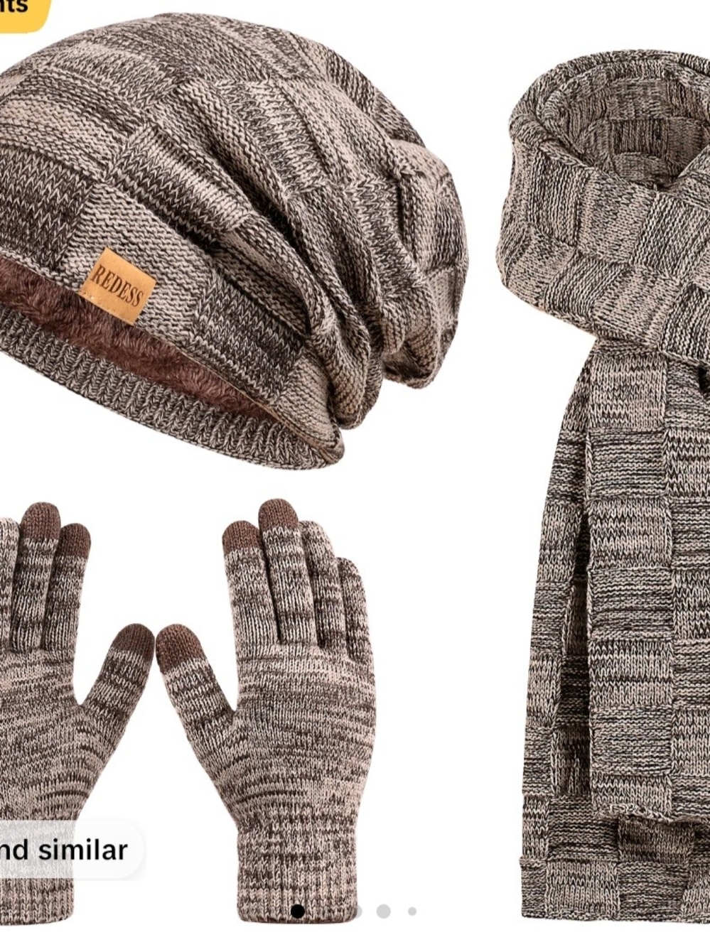NWT Brown Marled Knit Beanie, Scarf & Gloves Set